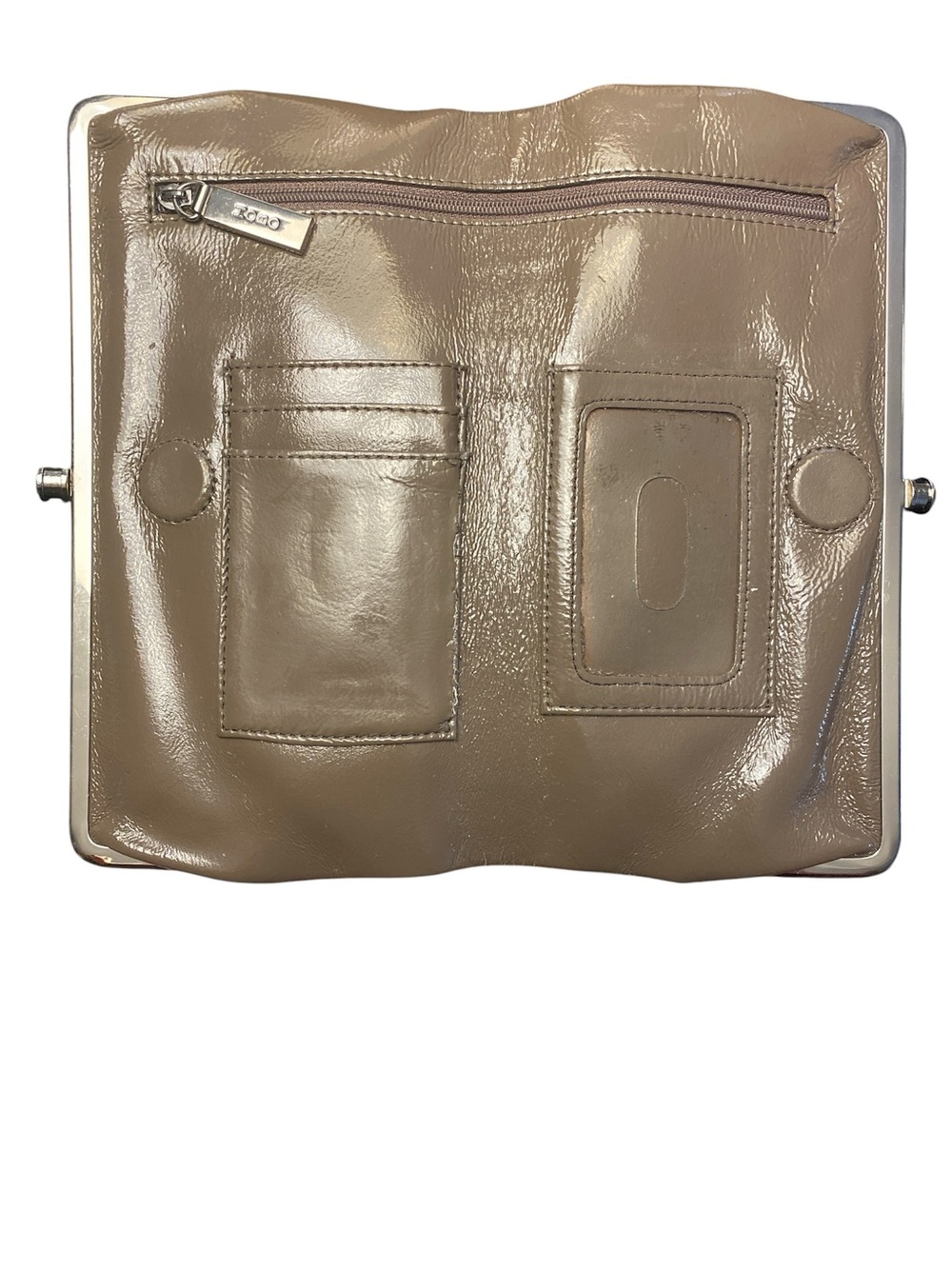 Hobo Lauren Taupe Leather Clutch Wallet with Double Frame & Kiss Lock